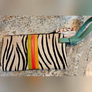 Faux Zebra Fur and Leather Wristlet